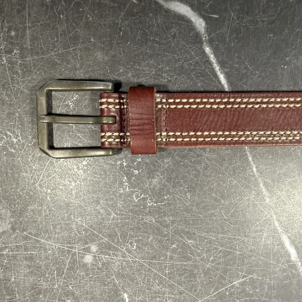 Mens‎ Toneka Leather Belt | Size 34 | Brown Triple Stitch Casual Workwear